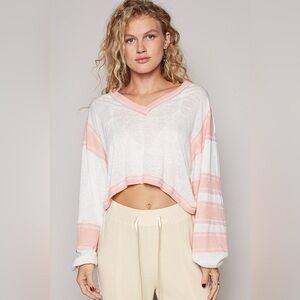NWOT POL Retro Coast Striped Off White & Pink Cropped Top Size M
